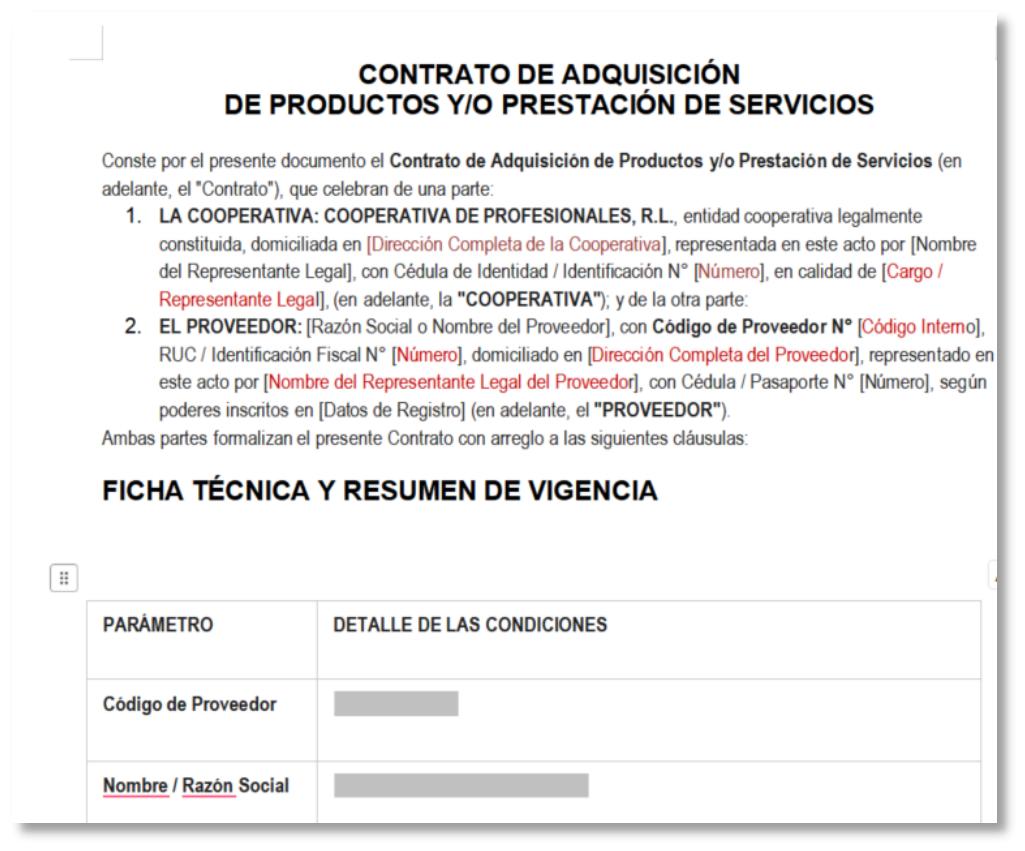 Ejemplo de plantilla de contrato de varias páginas